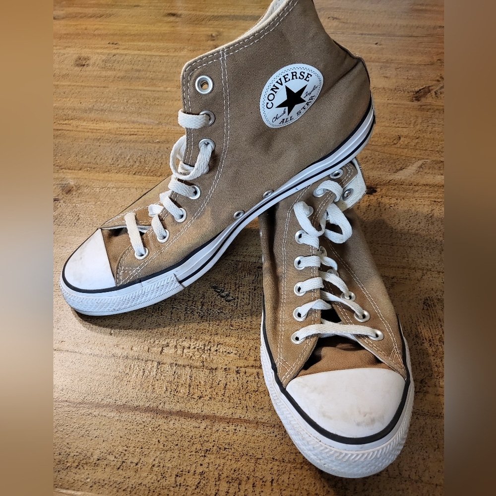 Converse High-Top Sneakers in Tan and White